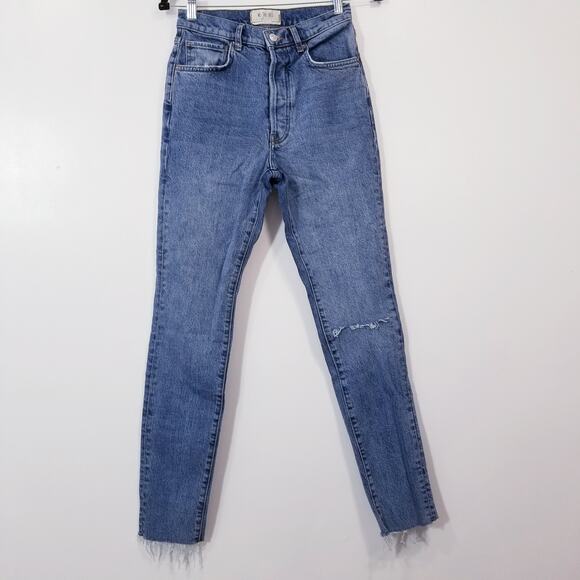 We the Free Jeans High Rise Relaxed Blue Denim Button-Fly Ripped - Picture 1 of 13